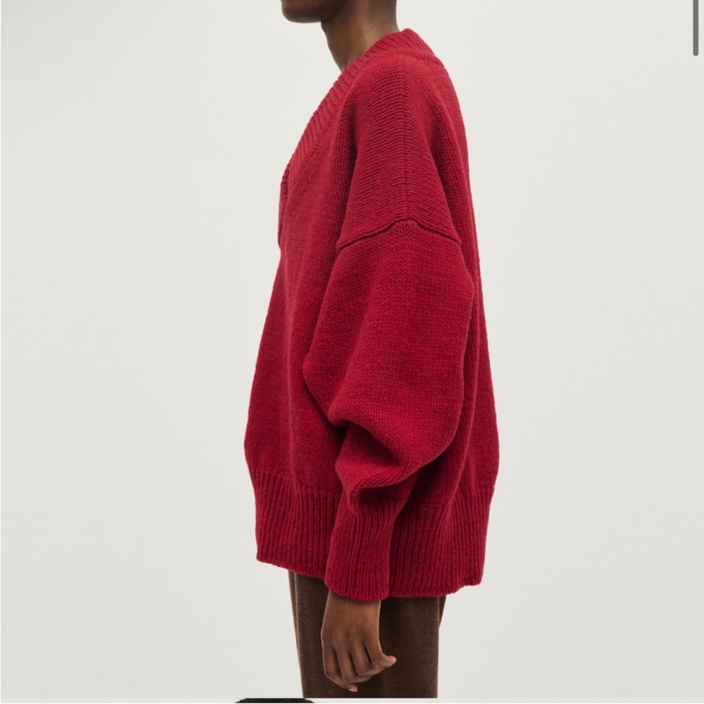 Babaa Red V-Neck Wool Sweater - Picture 2 of 10